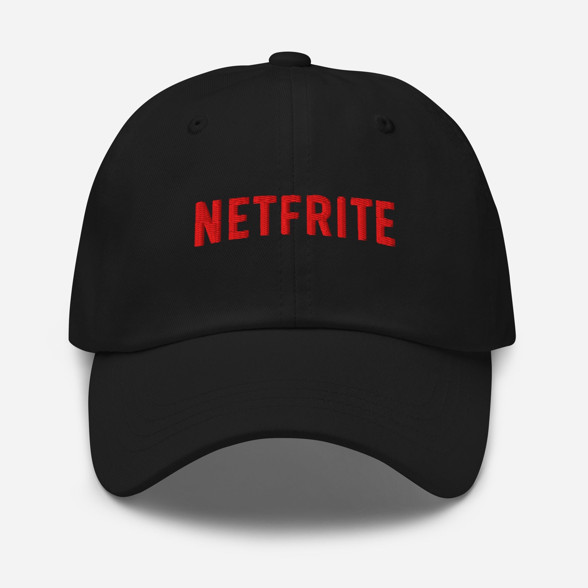 Casquette belge NETFRITE noire, broderie rouge parodie Netflix – vue de face