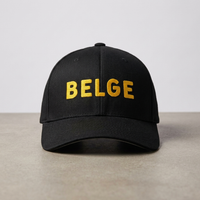 Casquette belge noire non portée, lettrage BELGE brodé fil doré vu de face