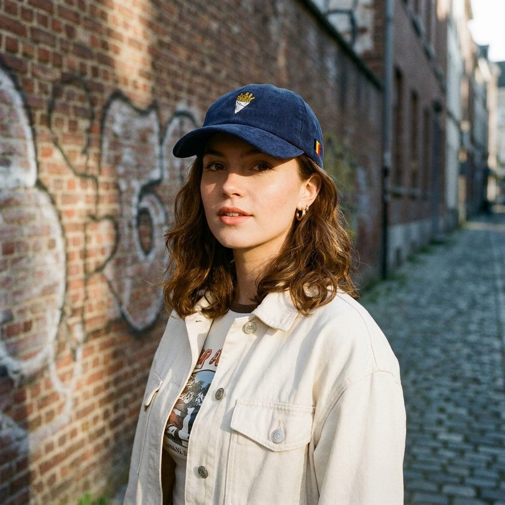 Casquette belge en velours côtelé frites - look streetwear femme