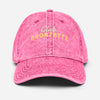 Casquette bronzette vintage rose délavée, broderie Club Bronzette vert menthe et jaune, vue de face