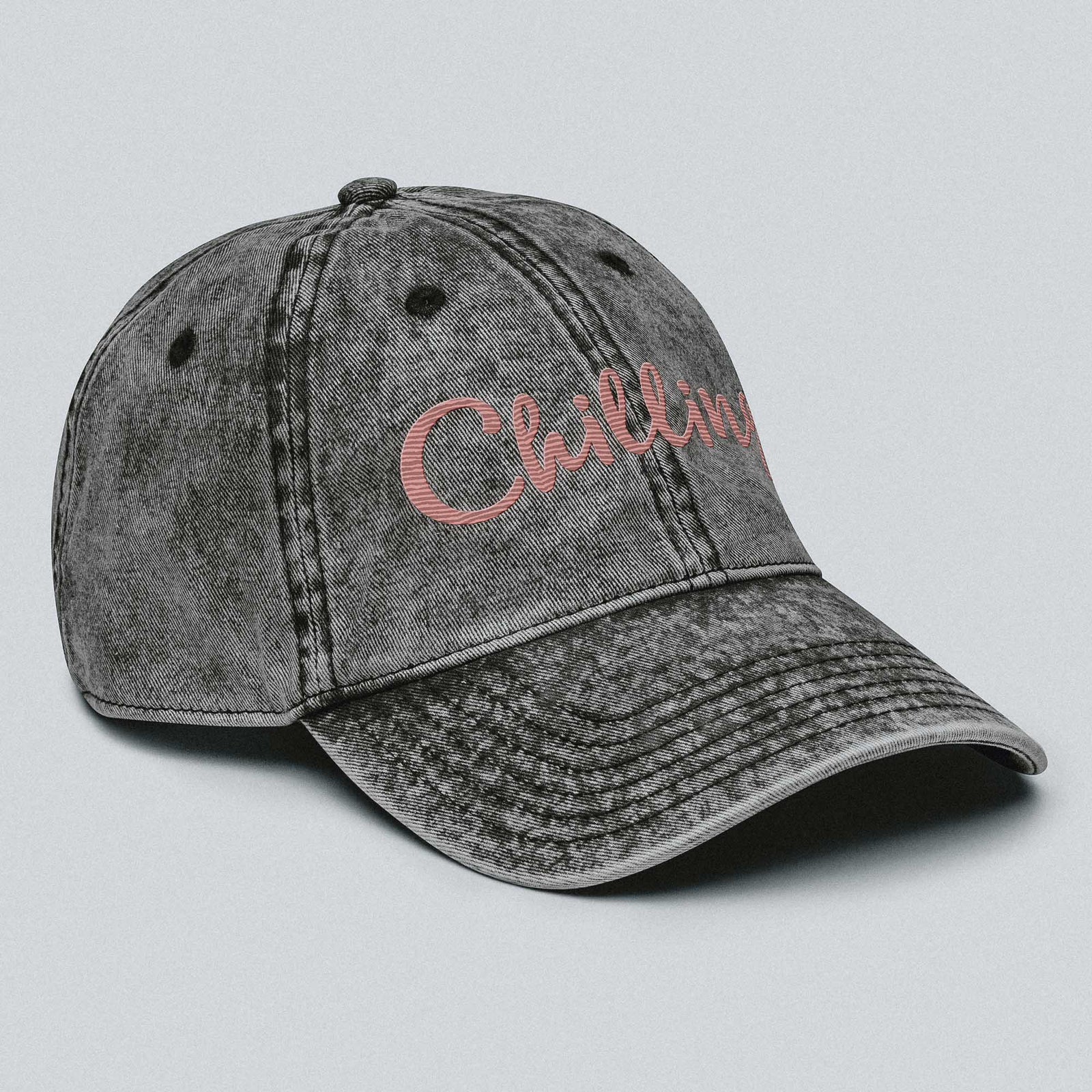 Casquette Femme « Chilling » – Gris Délavé Brodé Rose