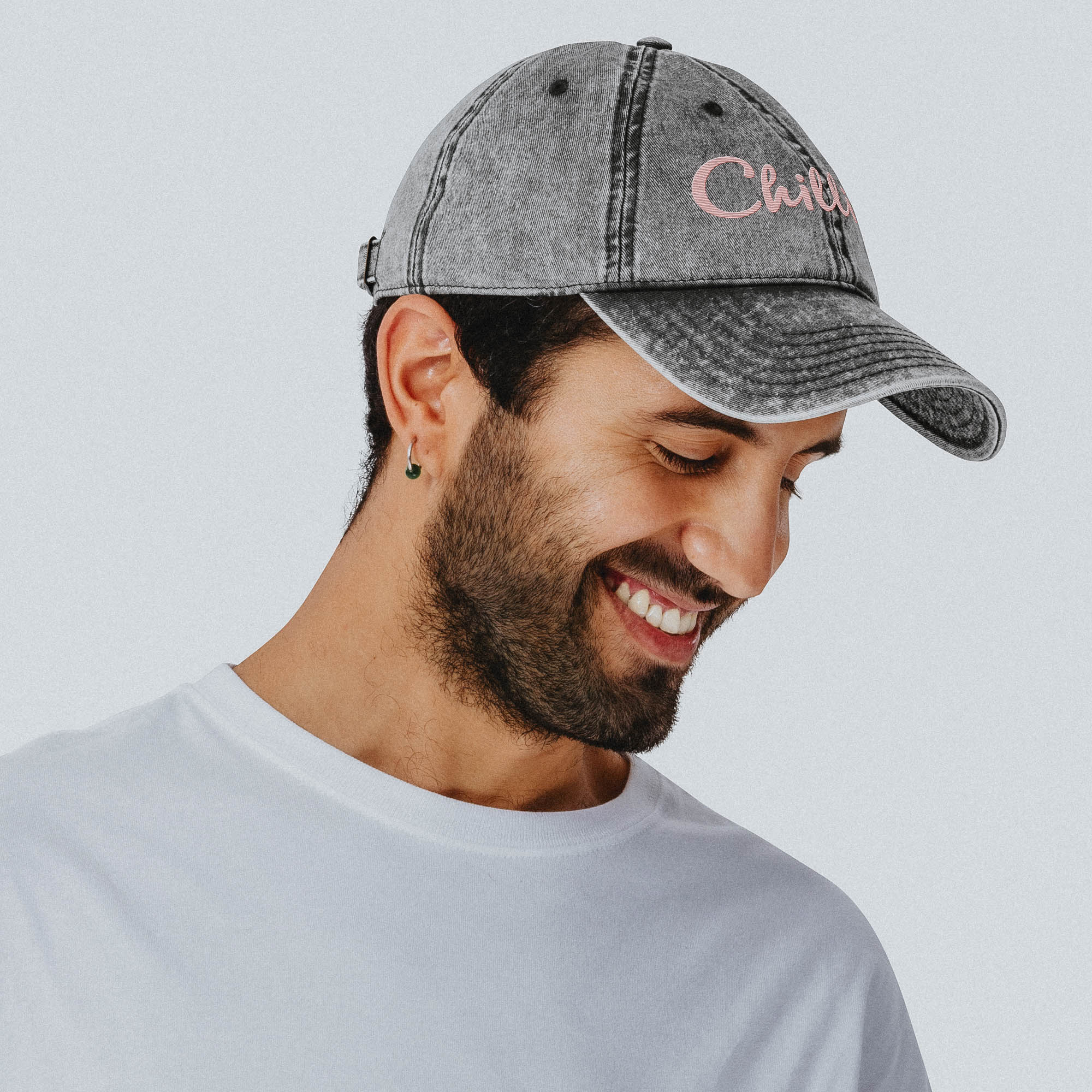 Casquette femme « Chilling » – Gris Délavé &amp; Broderie Rose