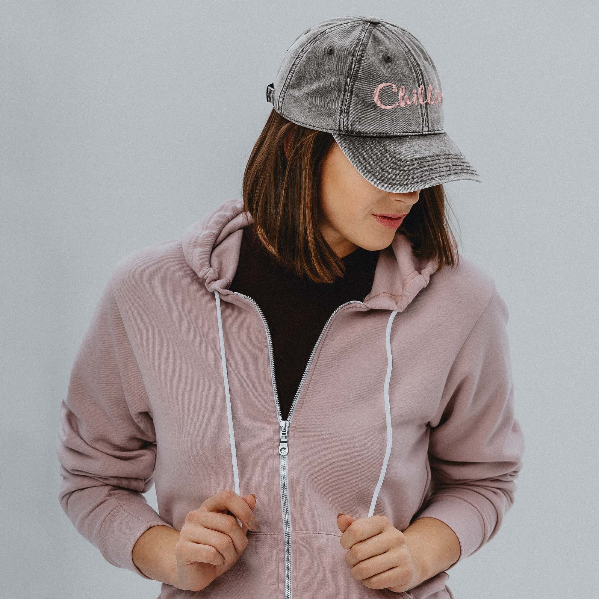 Casquette femme « Chilling » – Gris Délavé &amp; Broderie Rose