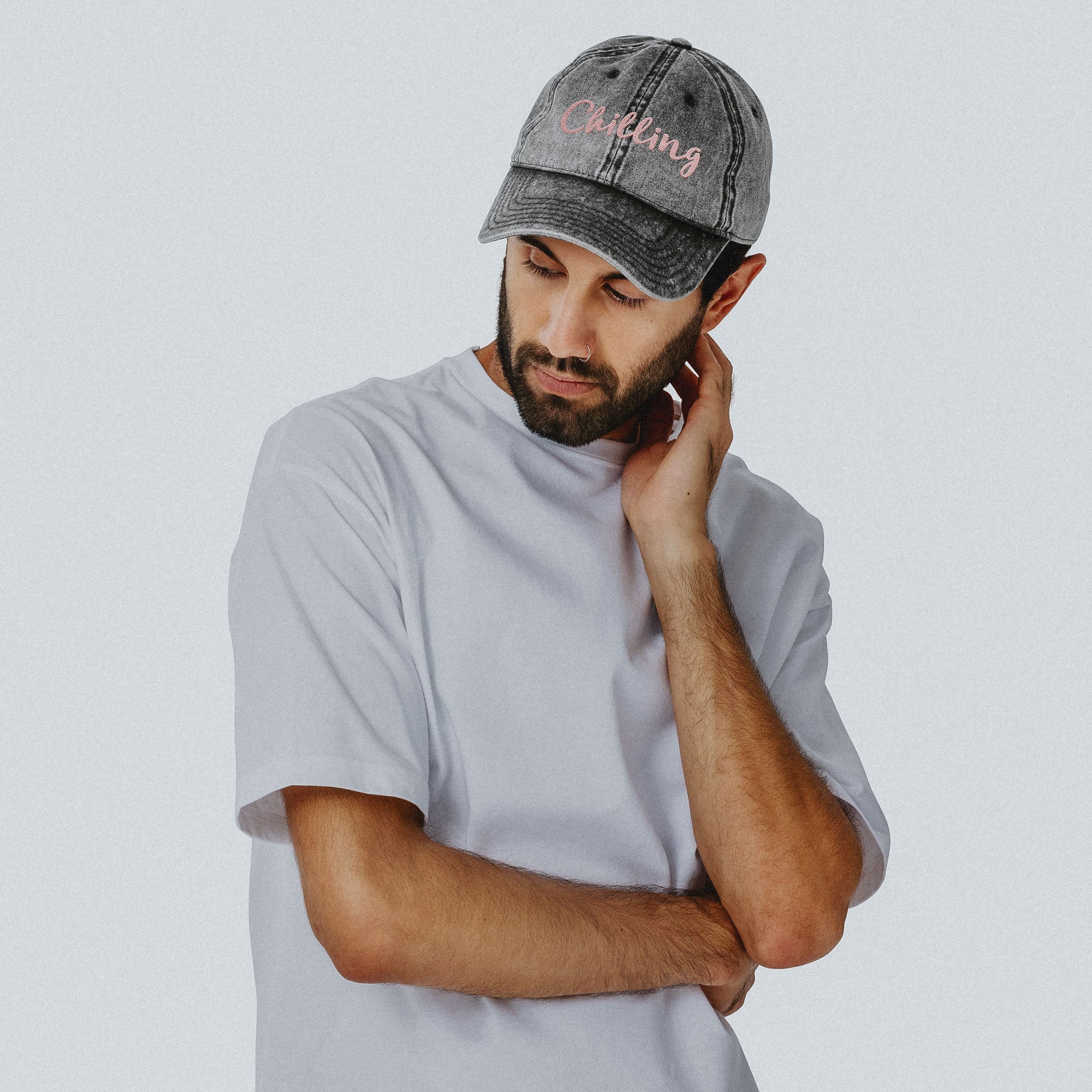 Casquette femme « Chilling » – Gris Délavé &amp; Broderie Rose