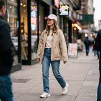 Dad hat rose pastel femme en ambiance streetwear urbaine
