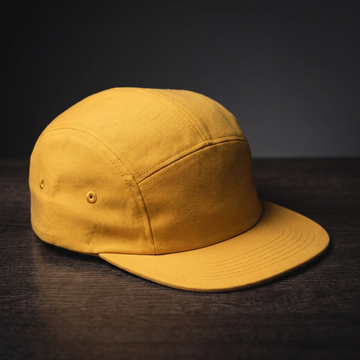 Casquette five panel jaune moutarde unie, visière plate