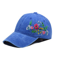 Casquette de baseball bleu marine brodée de fleurs sauvages vintage – profil