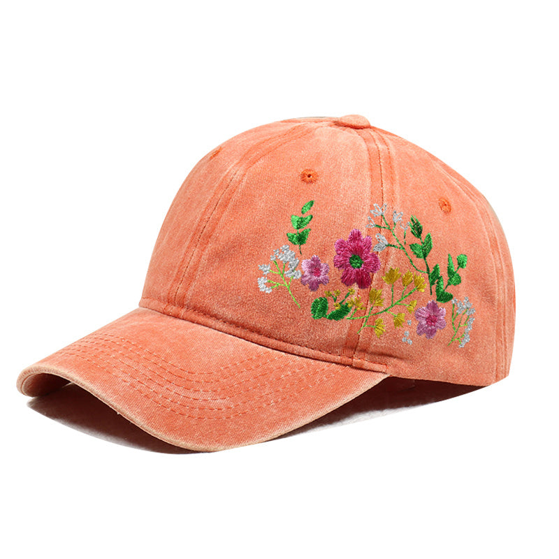Casquette de baseball orange mandarine brodée de fleurs sauvages – profil