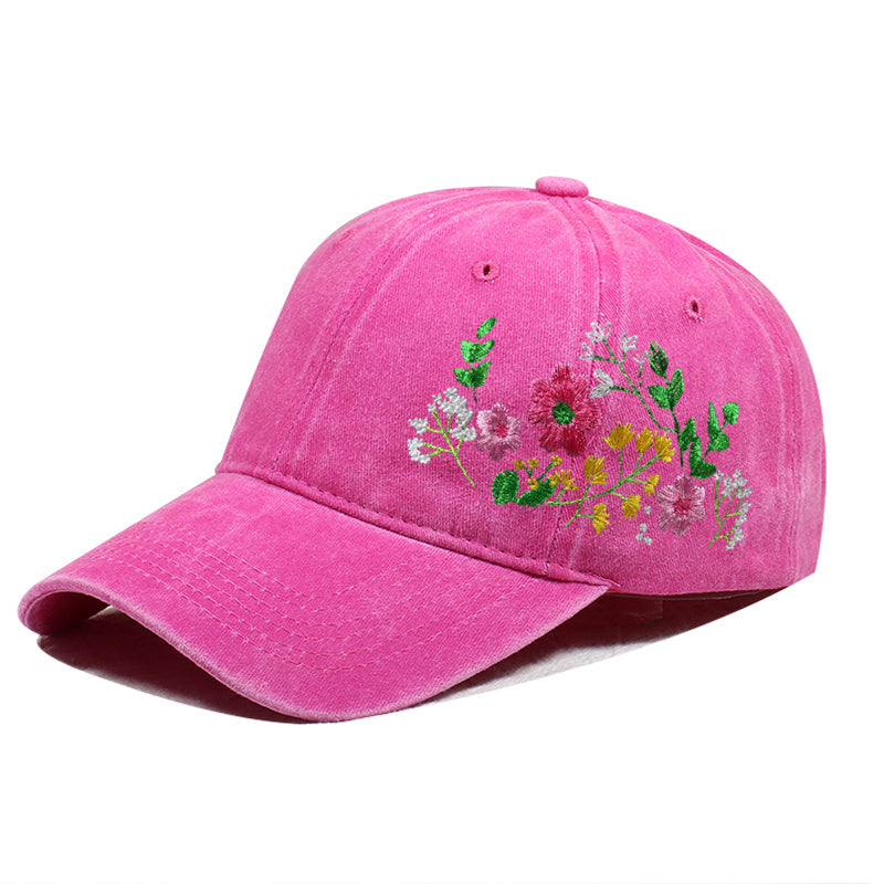 Casquette de baseball rose fuchsia brodée de fleurs sauvages – profil