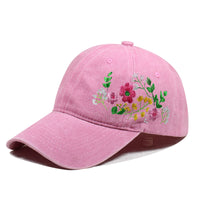 Casquette de baseball rose poudré brodée de fleurs sauvages vintage – profil