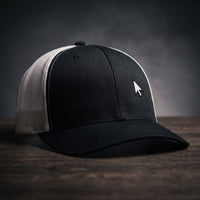 Casquette de geek trucker noire et blanche avec curseur de souris brodé, filet blanc