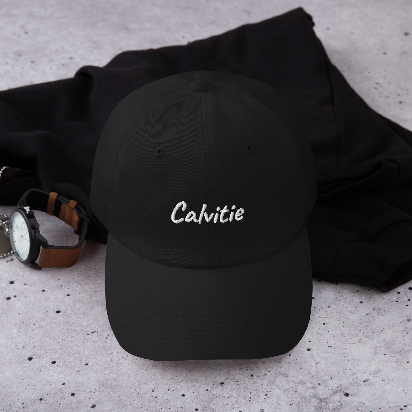 Casquette de baseball noire brodée "Calvitie" 