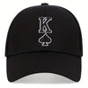 Gros plan broderie 3D Roi de Pique (K et pique) sur casquette poker noire CHT'M