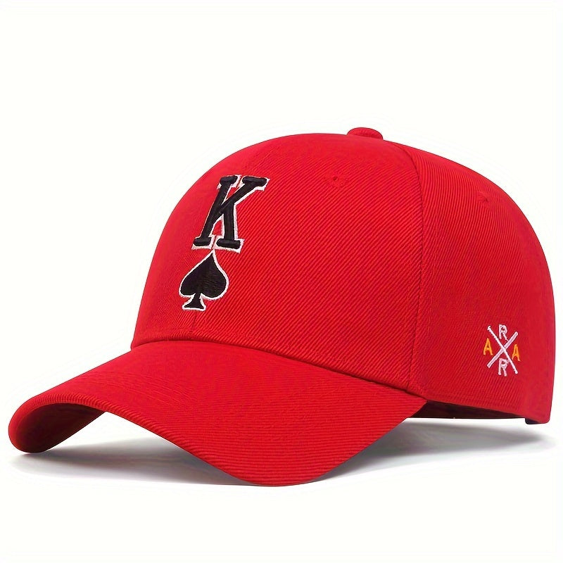 Casquette poker Roi de Pique rouge brodée homme, motif K et pique en relief