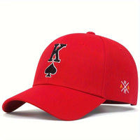 Casquette poker Roi de Pique rouge brodée homme, motif K et pique en relief