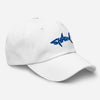 Casquette requin brodée blanche vue trois-quarts droite, broderie SHARK