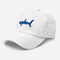 Casquette requin brodée blanche vue trois-quarts gauche, broderie SHARK