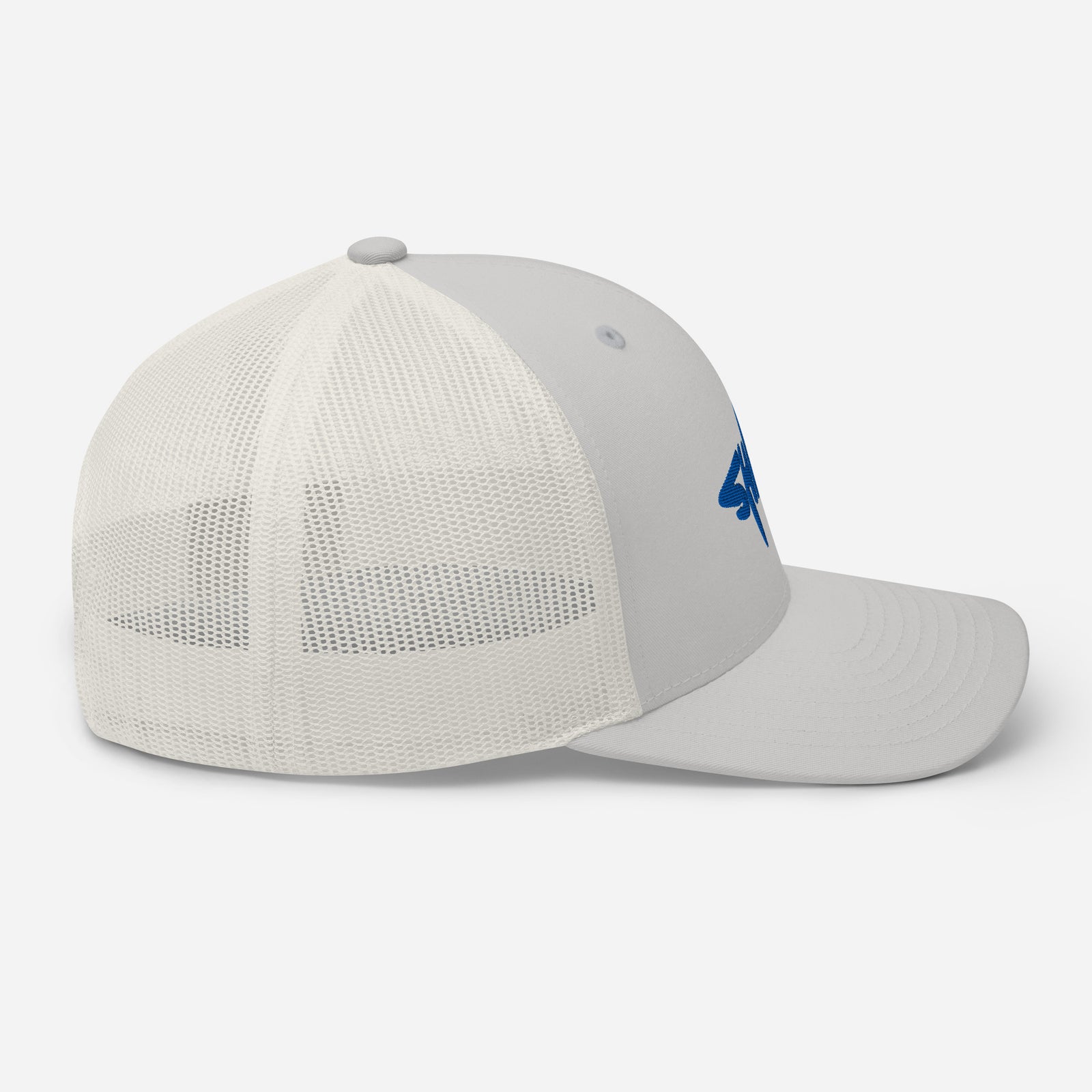 Casquette trucker requin SHARK argentée, profil droit, visière pré-courbée