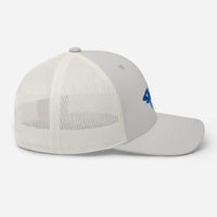 Casquette trucker requin SHARK argentée, profil droit, visière pré-courbée