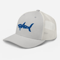 Casquette requin SHARK argentée vue de trois quarts gauche, broderie en relief