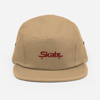 Casquette skate brodée 5 panneaux beige khaki, broderie rouge Skate – vue de face