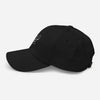 Casquette skate brodée FVCK noire, profil gauche avec œillets brodés