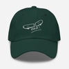 Casquette skate brodée FVCK vert épicéa vue de face, broderie skateboard cassé