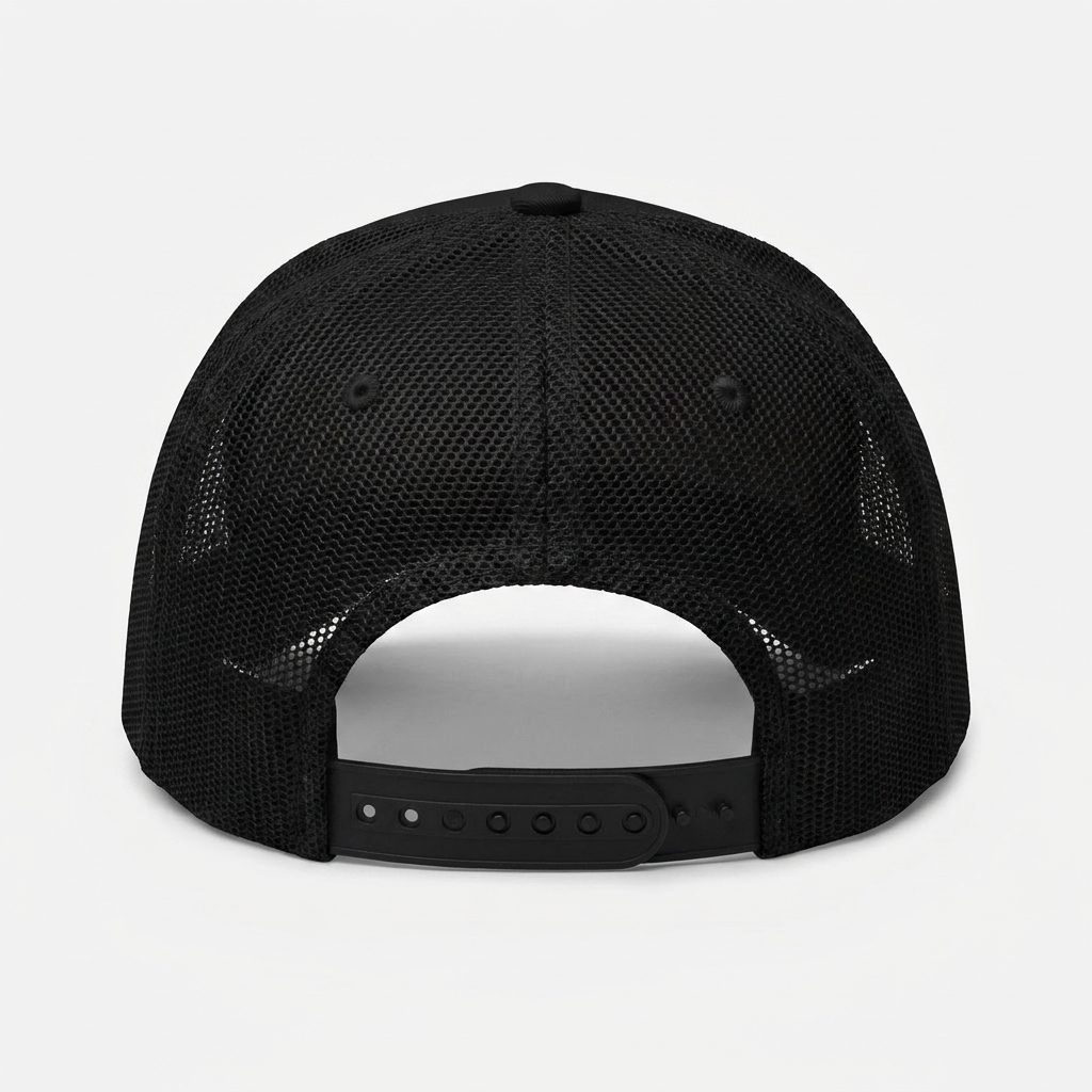 Dos de la casquette skate trucker noire avec fermeture snapback réglable