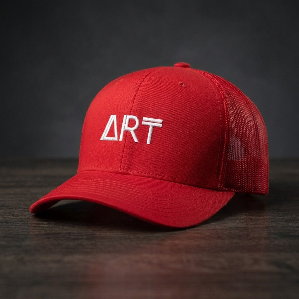 Casquette trucker ART rouge avec logo triangle-A brodé blanc - CHT'M Boutique