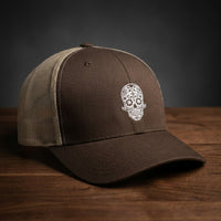Casquette trucker calavera brodée blanche marron et kaki - tête de mort mexicaine streetwear CHT'M Boutique