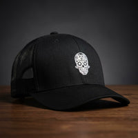Casquette trucker calavera brodée blanche noire - tête de mort mexicaine streetwear CHT'M Boutique