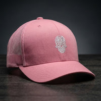 Casquette trucker calavera brodée blanche rose - tête de mort mexicaine streetwear CHT'M Boutique
