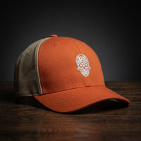 Casquette trucker calavera brodée blanche roux et kaki - tête de mort mexicaine streetwear CHT'M Boutique