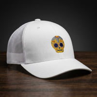 Casquette trucker Calavera Dorée Blanc avec logo brodé tête de mort mexicaine dorée - CHT'M Boutique
