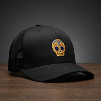 Casquette trucker Calavera Dorée Noir avec logo brodé tête de mort mexicaine dorée - CHT'M Boutique