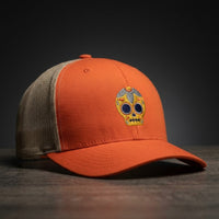 Casquette trucker Calavera Dorée Roux/Kaki avec logo brodé tête de mort mexicaine dorée - CHT'M Boutique