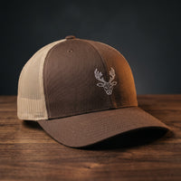Casquette trucker CERF ORIGAMI marron et kaki brodée motif cerf origami - CHT'M Boutique