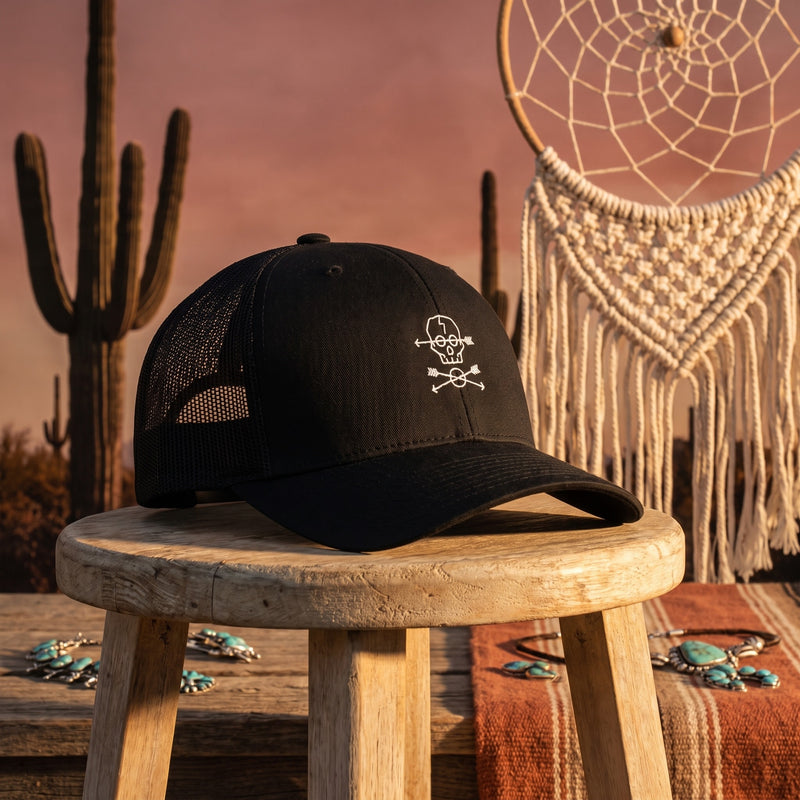 Casquette trucker Crâne Boho en ambiance désert bohème - style streetwear