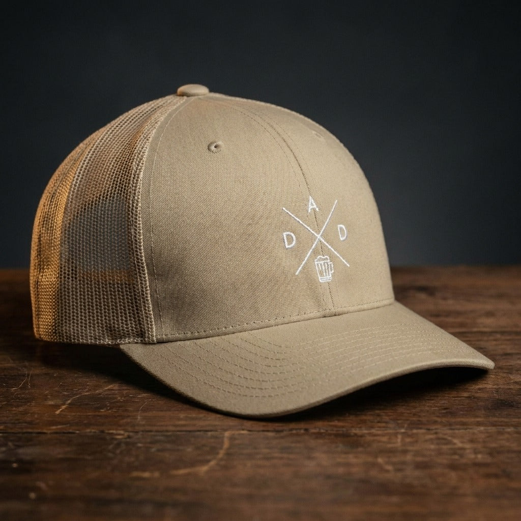 Casquette trucker DAD kaki avec logo brodé DAD et chope de bière - CHT'M Boutique