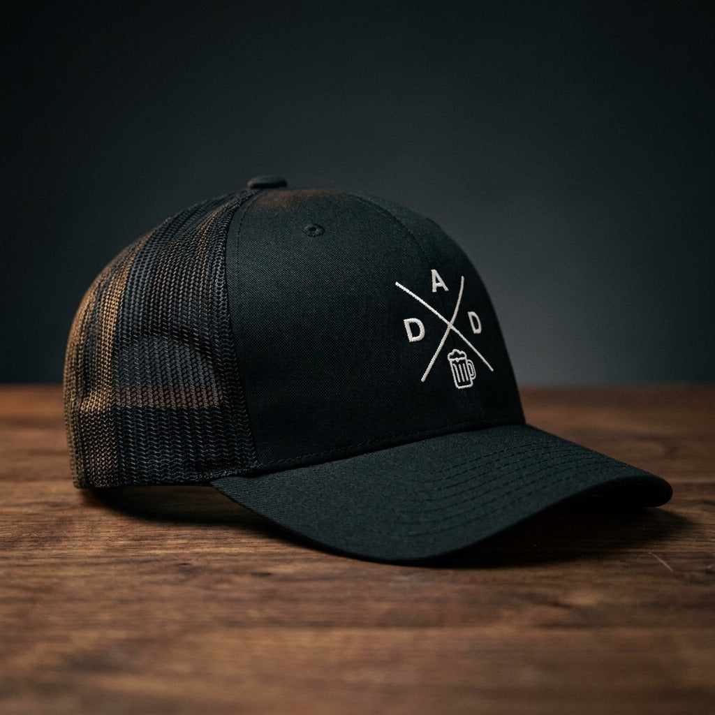 Casquette trucker DAD noir avec logo brodé DAD et chope de bière - CHT'M Boutique