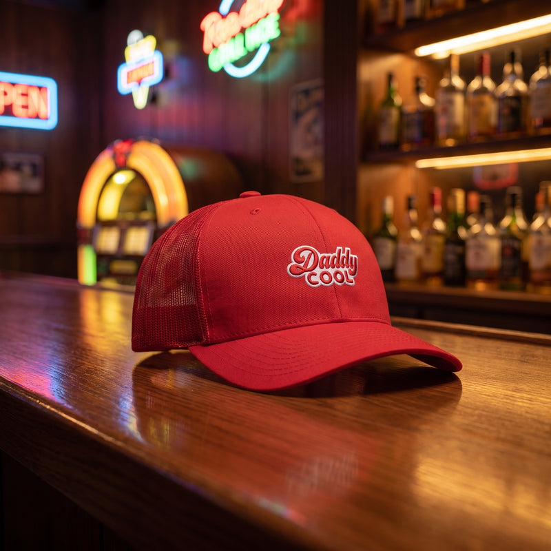 Casquette trucker Daddy Cool dans un bar à cocktails vintage rétro