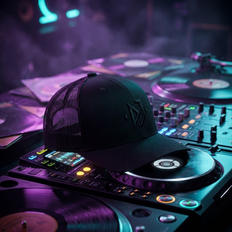 Casquette trucker DJ (3D Puff) - ambiance cabine DJ, logo brodé géométrique - CHT'M Boutique