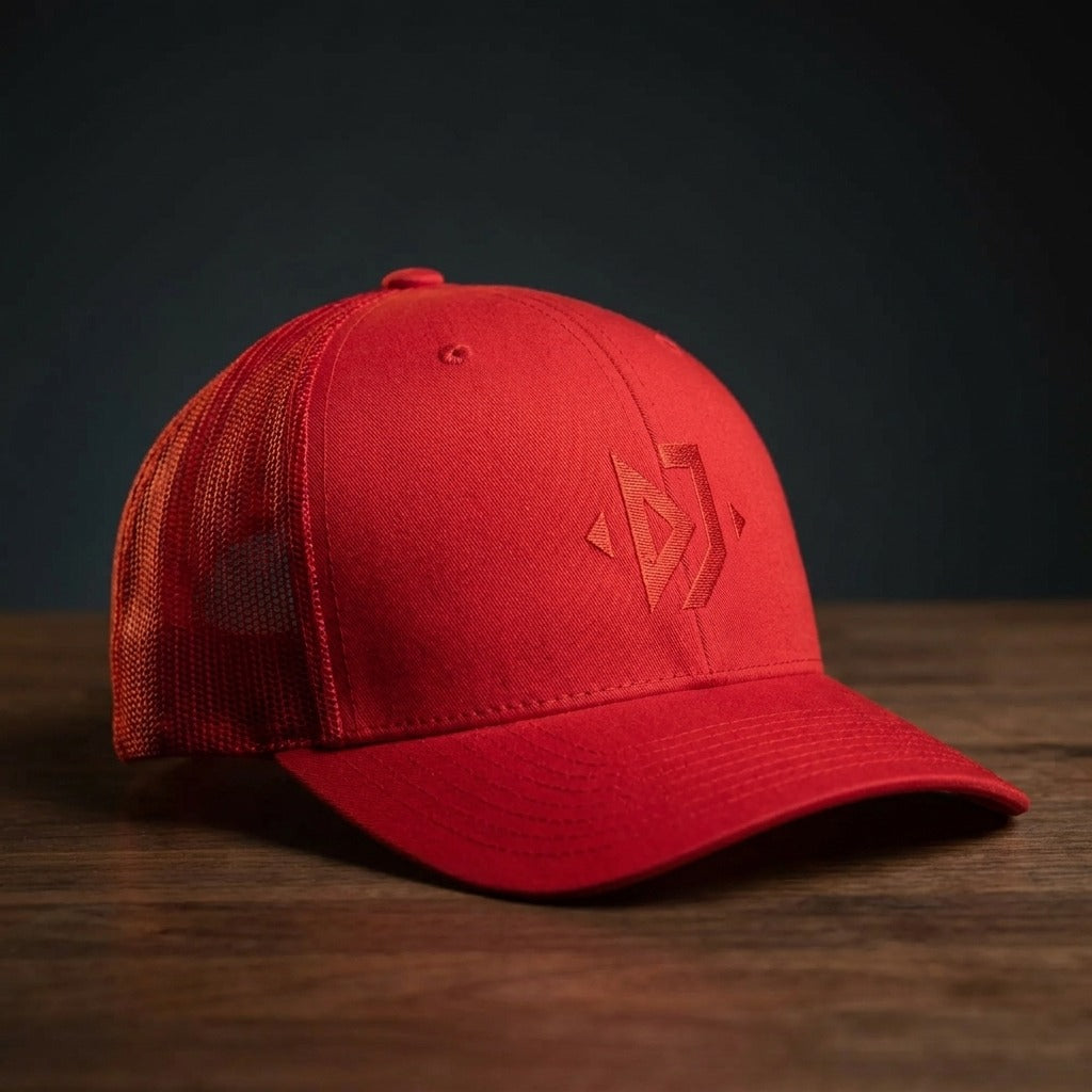 Casquette trucker DJ rouge avec logo brodé rouge ton sur ton - CHT'M Boutique