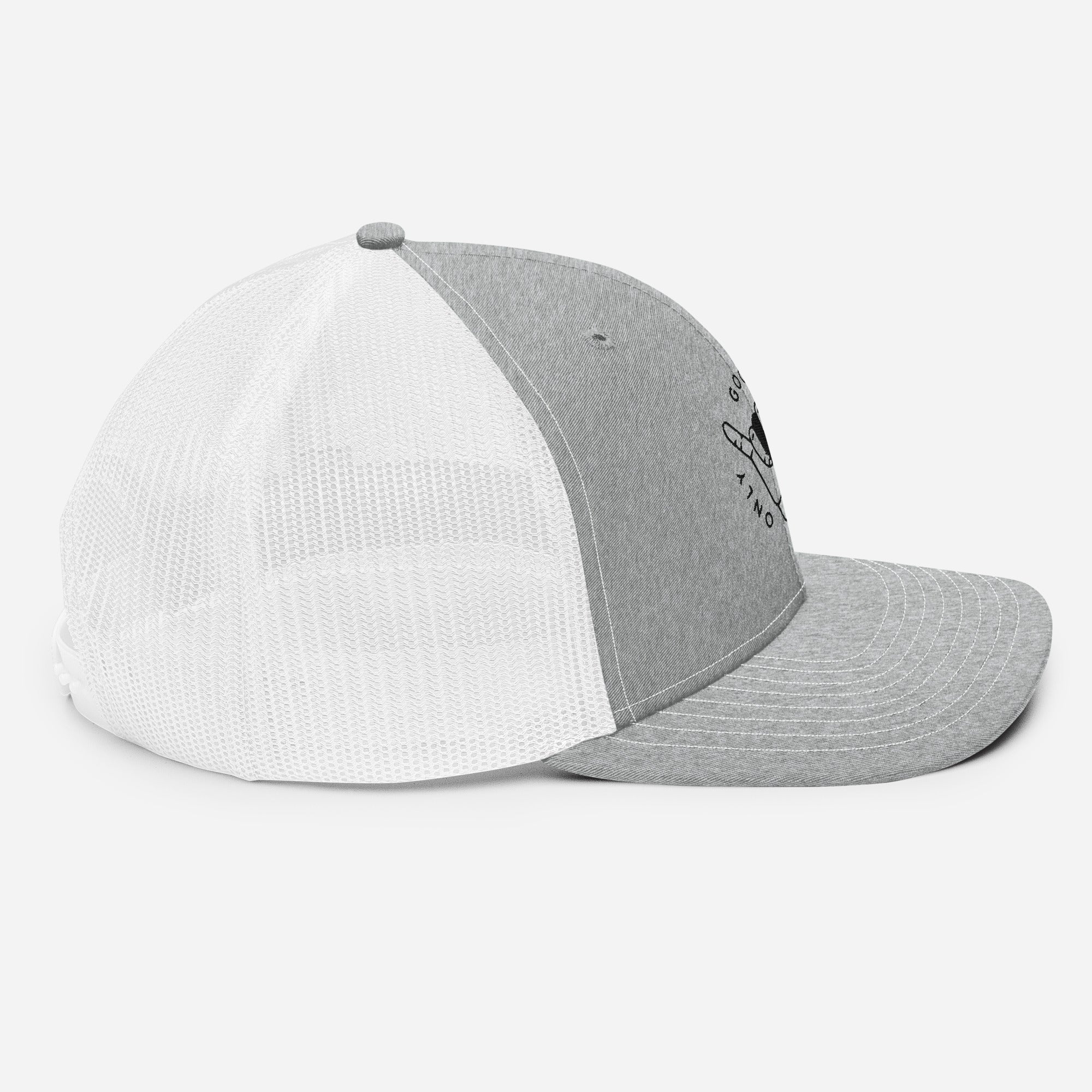 Casquette trucker Good Vibes Only gris chiné et blanc, profil droit