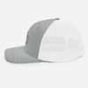 Casquette trucker Good Vibes Only gris chiné et blanc, profil gauche, visière incurvée