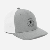 Casquette trucker Good Vibes Only gris chiné et blanc, vue trois quarts droite