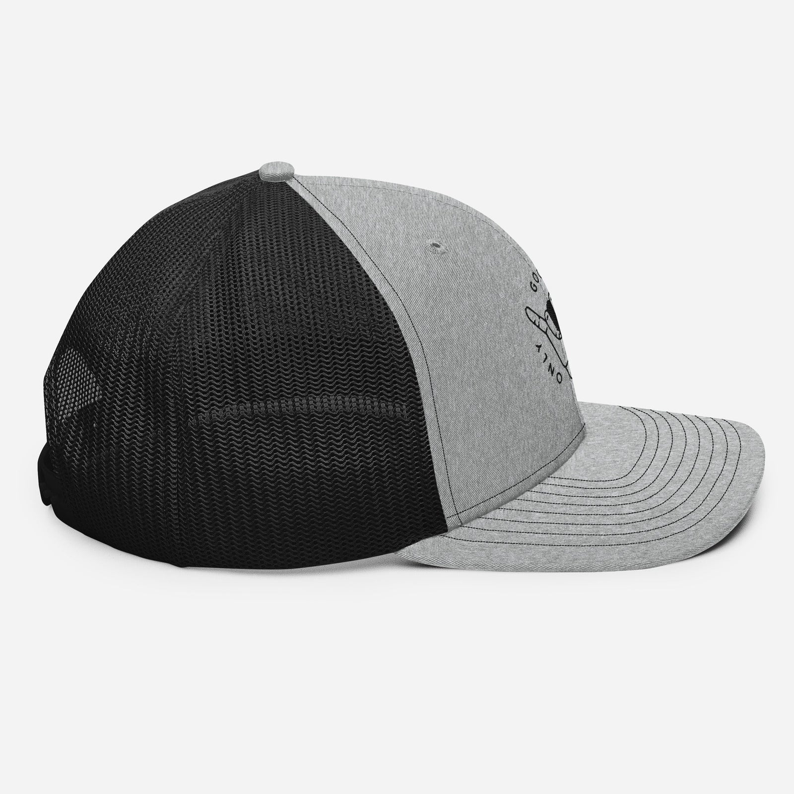 Casquette trucker Good Vibes Only gris chiné et noir, profil droit