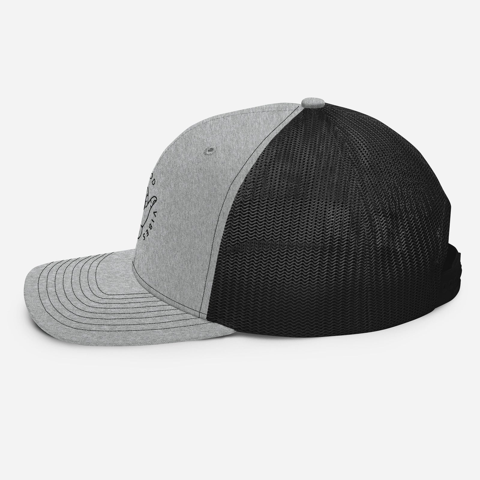 Casquette trucker Good Vibes Only gris chiné et noir, profil gauche