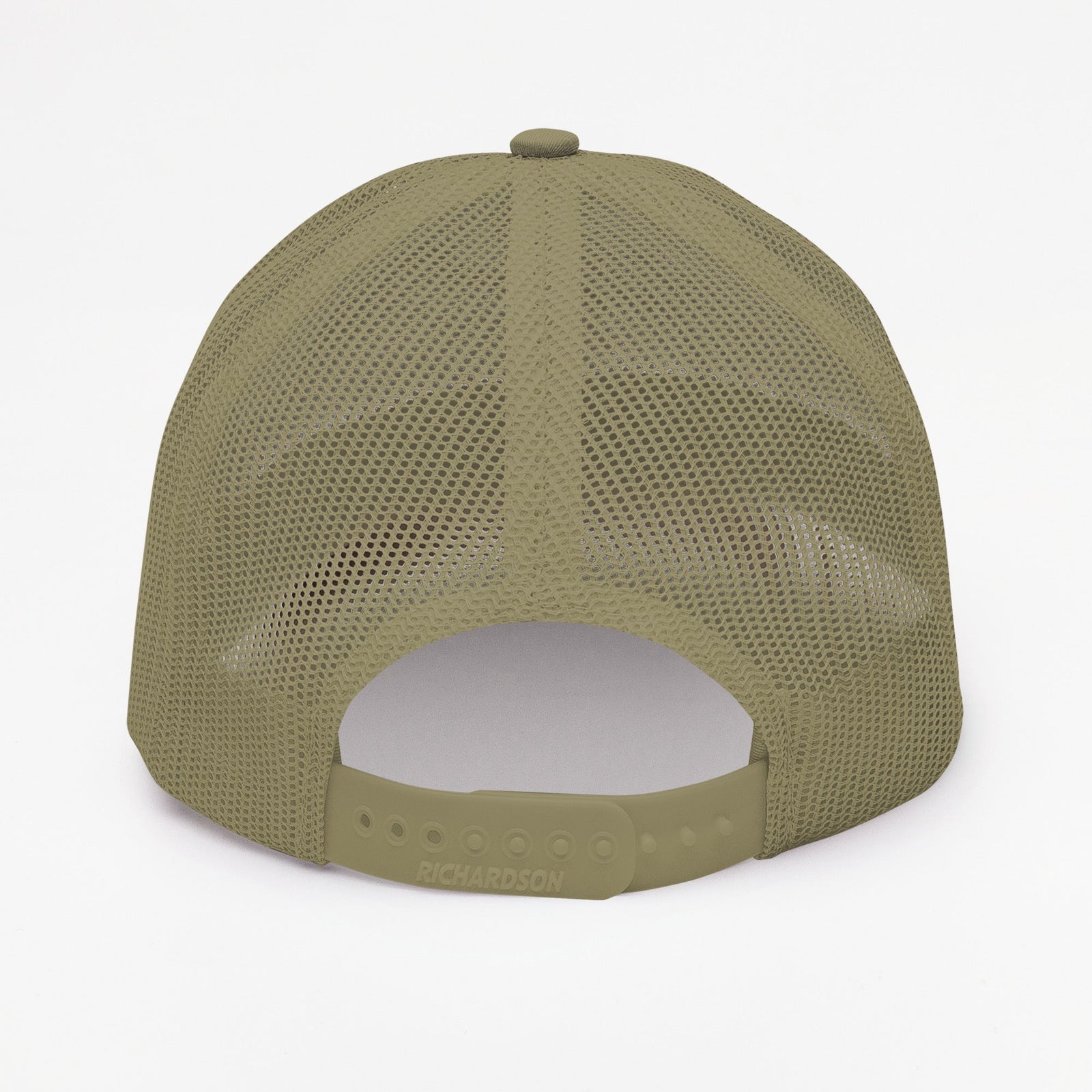 Casquette trucker Good Vibes Only vert loden vue de dos, filet mesh et snapback réglable