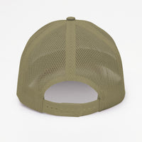 Casquette trucker Good Vibes Only vert loden vue de dos, filet mesh et snapback réglable